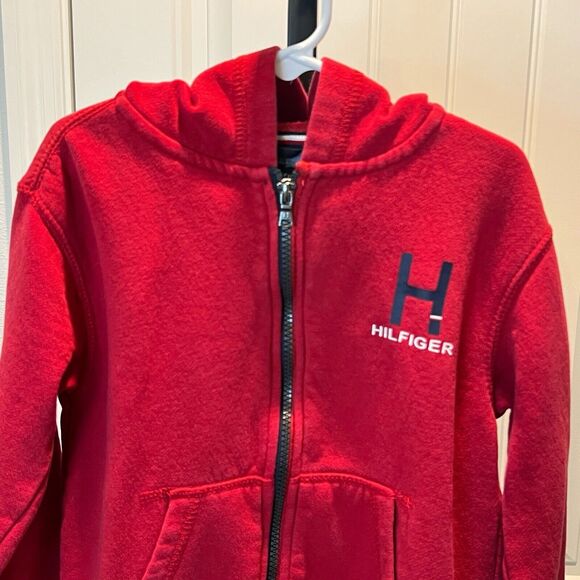 Tommy Hilfiger Red Zip Jacket Youth Size 6 H Logo Long Sleeves Zippered Hoodie - Picture 2 of 11